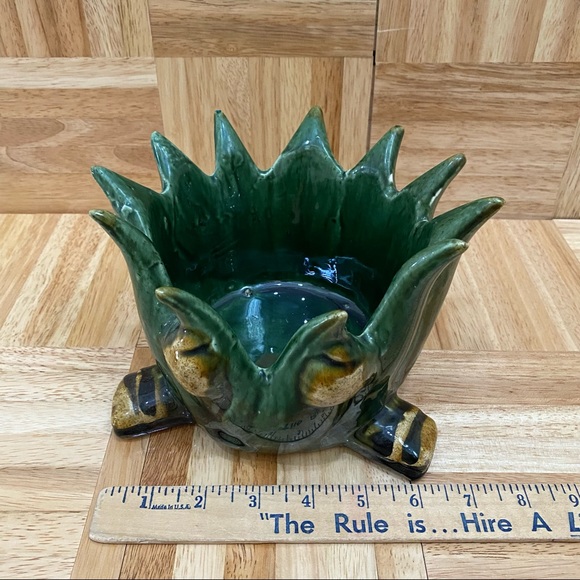 Unique Green Glazed Pottery Spiked Planter - Picture 6 of 10